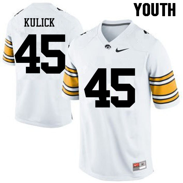 Youth Iowa Hawkeyes #45 Drake Kulick College Football Jerseys-White - Click Image to Close